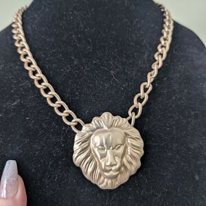 Goldtone Lion Pendant Necklace Leo